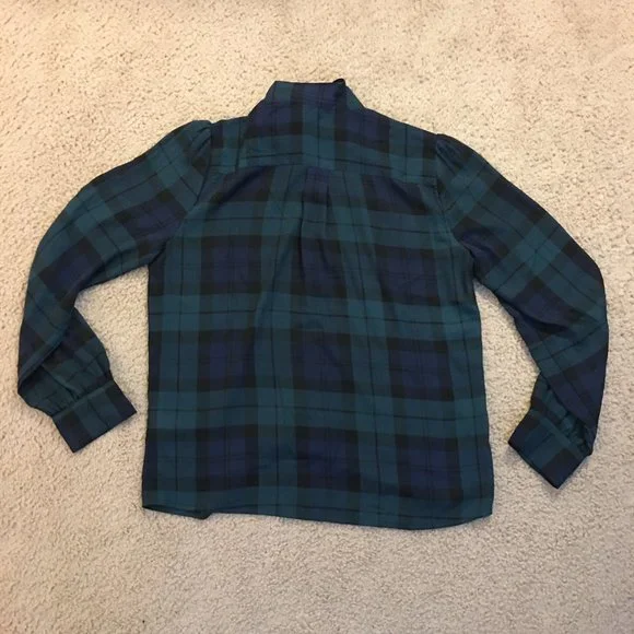 J.Crew Factory plaid button up bow blouse - Picture 2 of 6